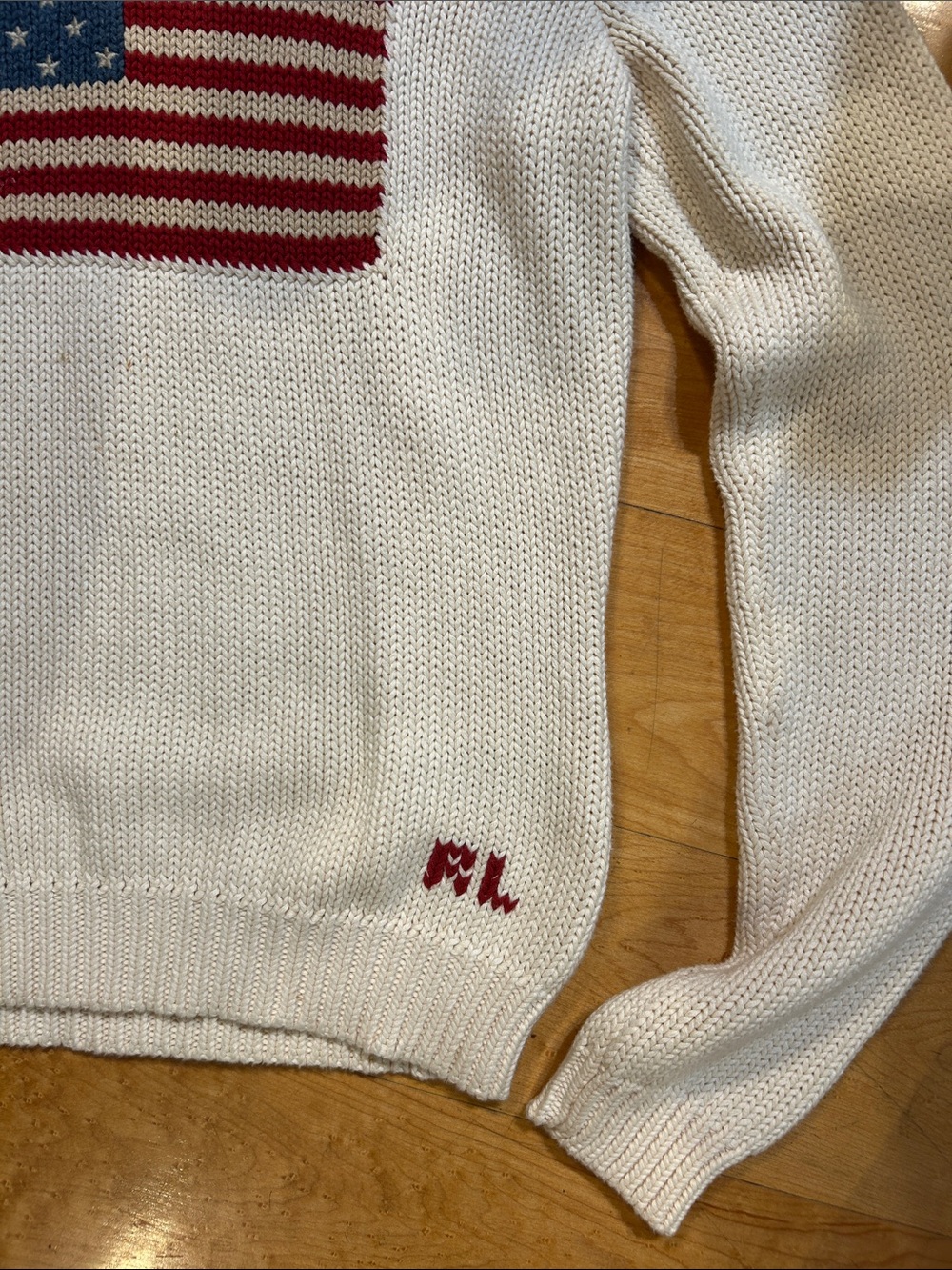 Ralph Lauren Cream Crewneck Sweater with American Flag - Picture 4 of 5